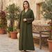 Women's Clothing Women's Modest Embroidered Dress With Tassel Trim Open Front Cardigan Set_ecoleips.com