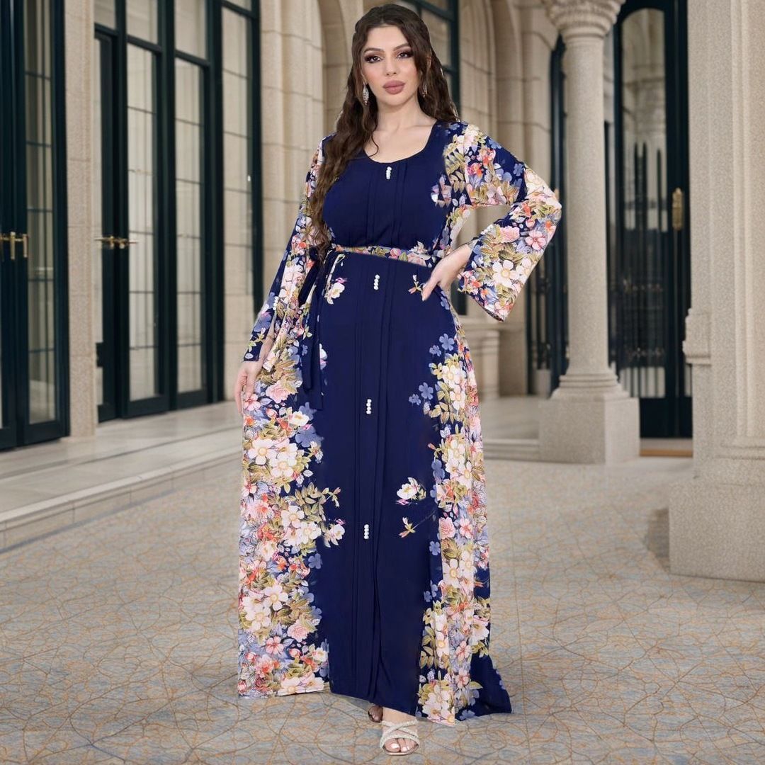 Modest Abaya Dress"Elegant Dubai Abaya – Printed Muslim Dress With Modern Arab Style & Comfortable Fit"_ecoleips.com