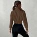 Spring And Autumn Versatile Brown Short Sweater Women, Stand-up Collar Zipper Retro Style, Loose Casual Sports Top_ecoleips.com