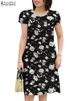 ZANZEA Short Sleeve Bohemian Sundress O Neck Women 2024 Summer Casual Knee-length Dress Daily Floral Print Holiday Short Vestido_ecoleips.com