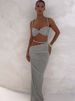 Weird Puss Bandage Ruched 2 Piece Set Women Square Collar Bra+Skinny Long Skirts 2025 Summer Vacation Beach Party Trend Suits_ecoleips.com