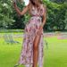 Women Stylish Casual Dress V‑Neck Sleeveless Design With Fashion Print, Self‑Tie Waist & Elegant Side Slit_ecoleips.com