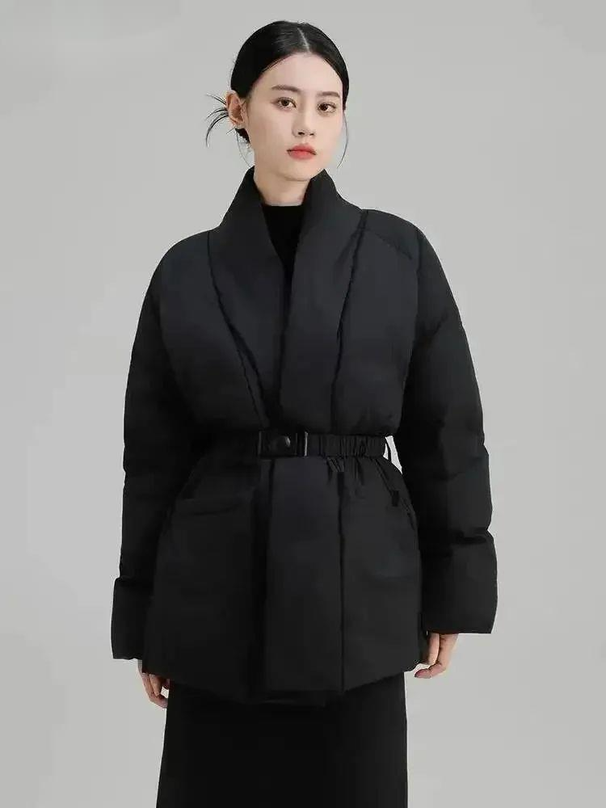 Fashion Brown Cotton-padded Coat Women's V-neck Loose Big Pockets Sashes Thick Warm Jacket Winter New NCHT_ecoleips.com