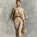 High-Waist Midi Skirt Set – Oversized Batwing Sleeve Top (S-XXXL, 95% Polyester, Office-to-Brunch Versatility)_ecoleips.com