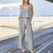 Women's Clothing Cotton And Linen Leisure Loose Pullover Contrast Color Two Piece Suit For Women_ecoleips.com