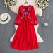 Bohemian Embroidered Tassel Tie Waist Loose A-Line Full Skirt Dress for Beach Vacation Foreign Trade Women's Maxi Dress_ecoleips.com