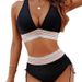 Women's Clothing High Waisted V Neck Two Piece Swimsuit Provides Comfort And Style For Various Aquatic Activities_ecoleips.com