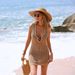 Women's Clothing Beach Dress Wave Pattern Hollow Out Deep V Neck Bikini Cover Up Sexy Vacation Style Regular Fit Polyester_ecoleips.com