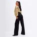 Women's Wide-Leg Denim Pants - High Waist Flowy Trousers, Classic Black, Comfortable Cotton Blend For Office & Casual (Sizes 25-32)_ecoleips.com