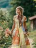 Summer Bohemian-Style 3D Printed Tassel Long Dress, Women's Vacate-Style Beach Waist-Cinching Dress_ecoleips.com