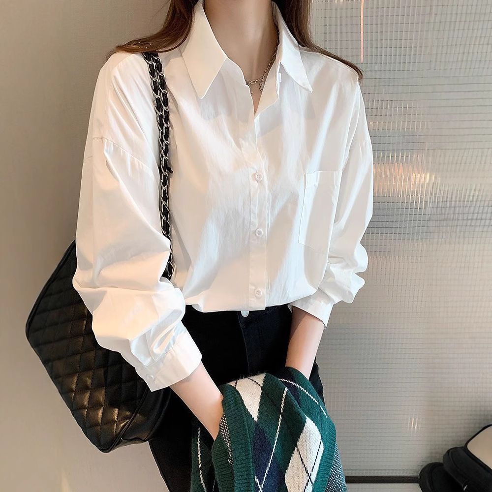 Women's White Shirt, New Spring/autumn/summer Style, High End JK Uniform Collared Versatile Top, Professional Long Sleeved Shirt._ecoleips.com