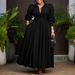 D570 Cross-Border Women's Fashion Elegant Long Sleeve Flared Shirt Fashionable Solid Color Mid-Length African Dress_ecoleips.com