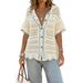 Spring/Summer Women's Elegant Collar Versatile Fashion Casual Top Drop Shoulder Hollow out Color plus Size Knit Short Sleeve Sweater_ecoleips.com