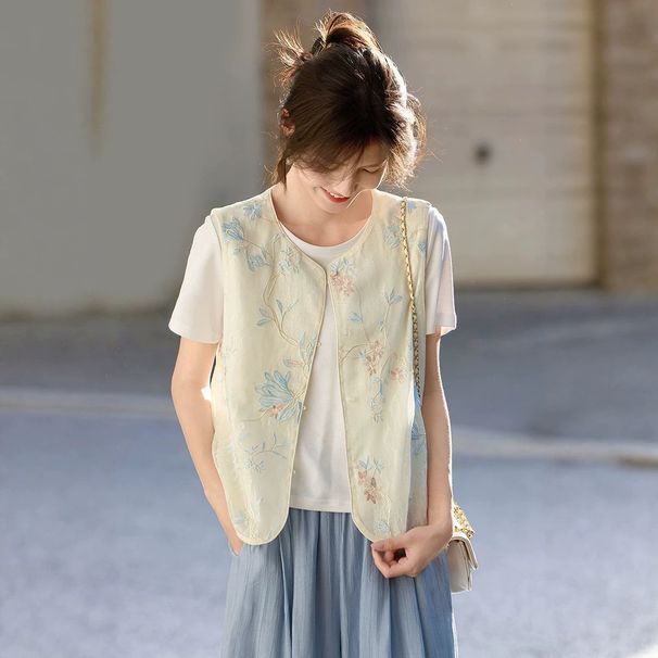 New Traditional Chinese-style Women's Vest, Vintage Sleeveless Thin Heavy-duty Lace Vest For Women, Summer_ecoleips.com