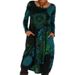 Bohemian Print Long Sleeve Maxi Dress – Ethnic Floral Pattern, Loose Fit, Round Neck, Plus Size Available_ecoleips.com