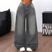 Women's Wide Leg Extra Long Jeans Distressed Washed Grey Casual Loose Trousers Floor Length Amazon E Commerce_ecoleips.com