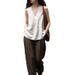 High-End Designer Women's V Neck Halter Top 100% Linen Summer Vacation Top_ecoleips.com