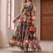 European American Cross-border Women's Spring And Autumn Slim-fit Dress, Romantic Floral Long-sleeve Deep V-neck Printed_ecoleips.com