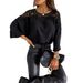 Women's Clothing Long Sleeve Lace Shirt Round Neck Solid Color Commuter Top Spring Autumn New_ecoleips.com