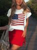 Women's Clothing Flag Jacquard Pattern Short Sleeved Cap Sleeve Round Neck Pullover Sweater Sweater_ecoleips.com