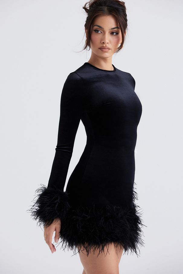 Women's Clothing Knitted Dress With Slim Waist And Slim Fit, Mid Length Autumn And Winter Long Sleeved Skirt With Fur Cuffs And Hem_ecoleips.com