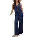 Diyun 2025 Spring Summer Women's Casual Vacation Style Solid Color Sleeveless Tie Top Wide-Leg Long Pants_ecoleips.com