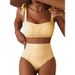 Women's Striped High-Waisted Bikini Set 2 Piece Swimwear Lace-Up Shoulder Detailing_ecoleips.com