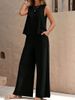 Women's Clothing Hot Selling Solid Color Elegant Two Piece Round Neck Vest And Wide Leg Pants Suit For Women_ecoleips.com