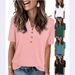 2025 New Product Cross-Border Women's Tops Summer Short-Sleeve Casual Shir Fashionable Loose Solid Color_ecoleips.com