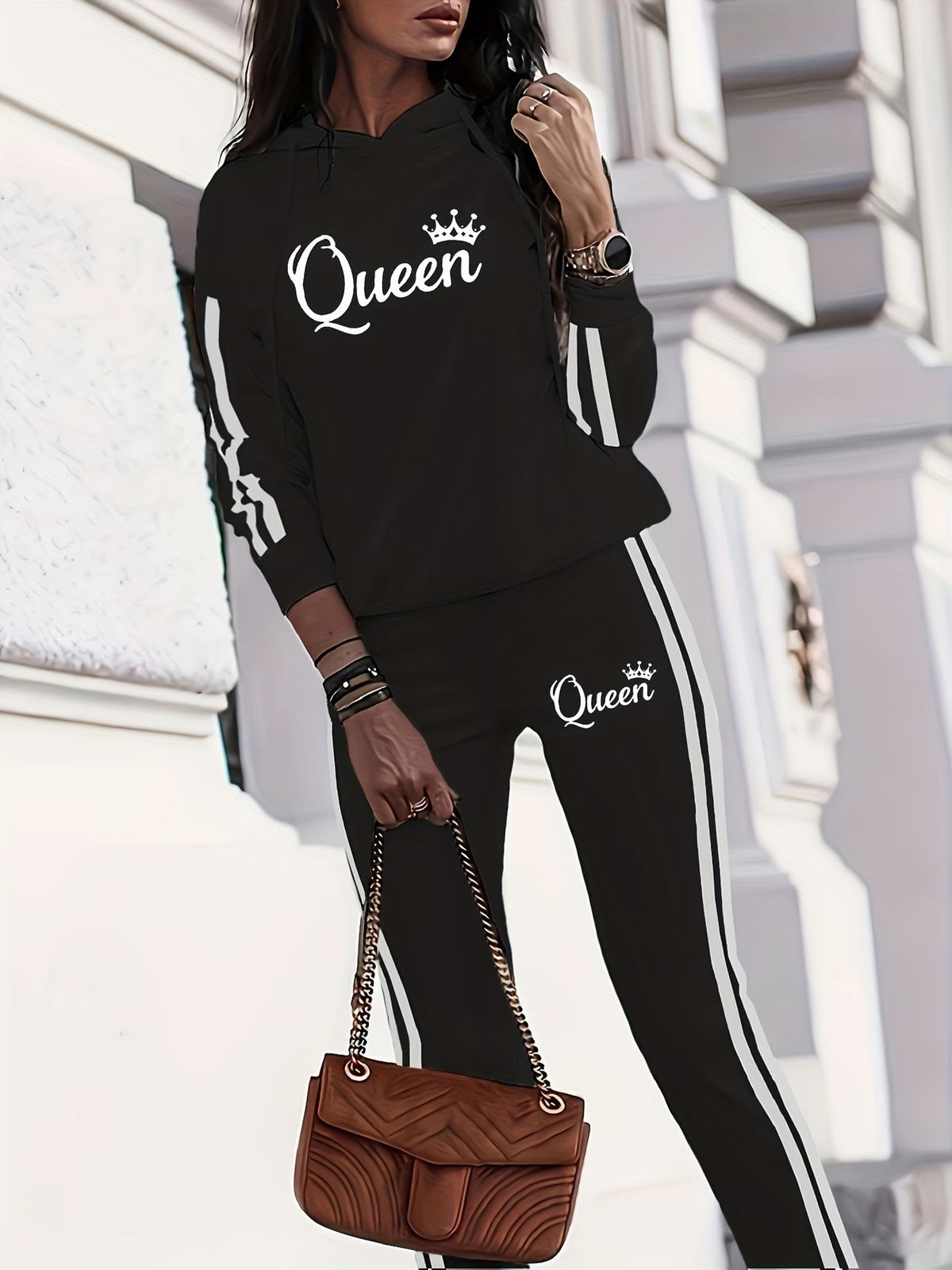 New Trendy Casual Vacation Hooded Long Sleeved Shirt And Pants Set With Letter Print (2043 Print)_ecoleips.com