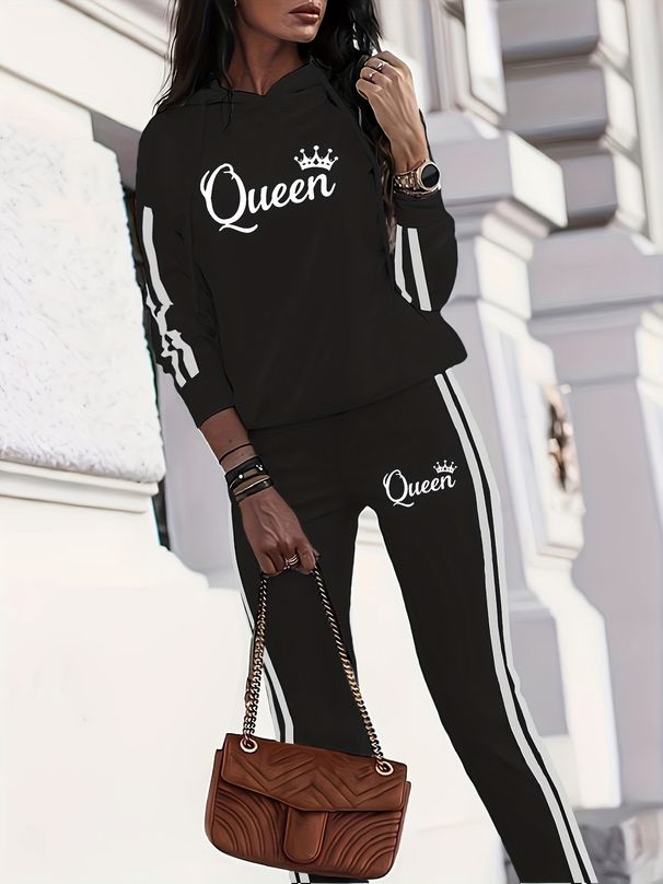 New Trendy Casual Vacation Hooded Long Sleeved Shirt And Pants Set With Letter Print (2043 Print)_ecoleips.com