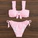 Women's Clothing Mesh Fabric Solid Color Lace Bow Swimsuit Women's Bikini Pleated Bikini Cute Girl Multi Color_ecoleips.com