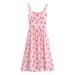 UC&ZA Cross-border European And American Women's Clothing Summer New French Square-neck Waist-cinching Printed Strap_ecoleips.com