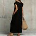 Women's Clothing Summer Casual Long Dress For Women V Neck Ruffled Solid Color Loose Fit With Pockets New European American Style_ecoleips.com