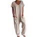 Women's Clothing Summer Women's Solid Color V Neck Jumpsuit Low Crotch Oversized Pockets Style Best Selling Pants_ecoleips.com
