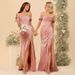New Style Bridesmaid Dress Strappy Off-Shoulder Satin Ball Gown With Slits For Banquets And Evenings Suitable_ecoleips.com
