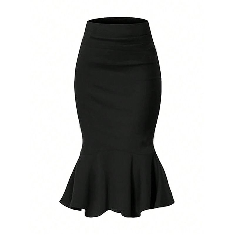 Elegant Mermaid Pencil Skirt - Stretchy Poly-Spandex Tailored Mid-Length Skirt With Side Zipper - Black Work-to-Cocktail Slim Fit Skirt For Women_ecoleips.com
