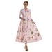 2026 . Printed V-neck Waist-Cinching Long-Sleeve A-line Women's Dress, Long Skirt, Artistic, Vintage, Fashionable,_ecoleips.com