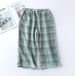Loose Sleepwear Pant Summer Cropped Trousers Fashion Plaid Lounge Wear Pajama Pants Large Size Cotton Gauze Ladies Home Pant_ecoleips.com