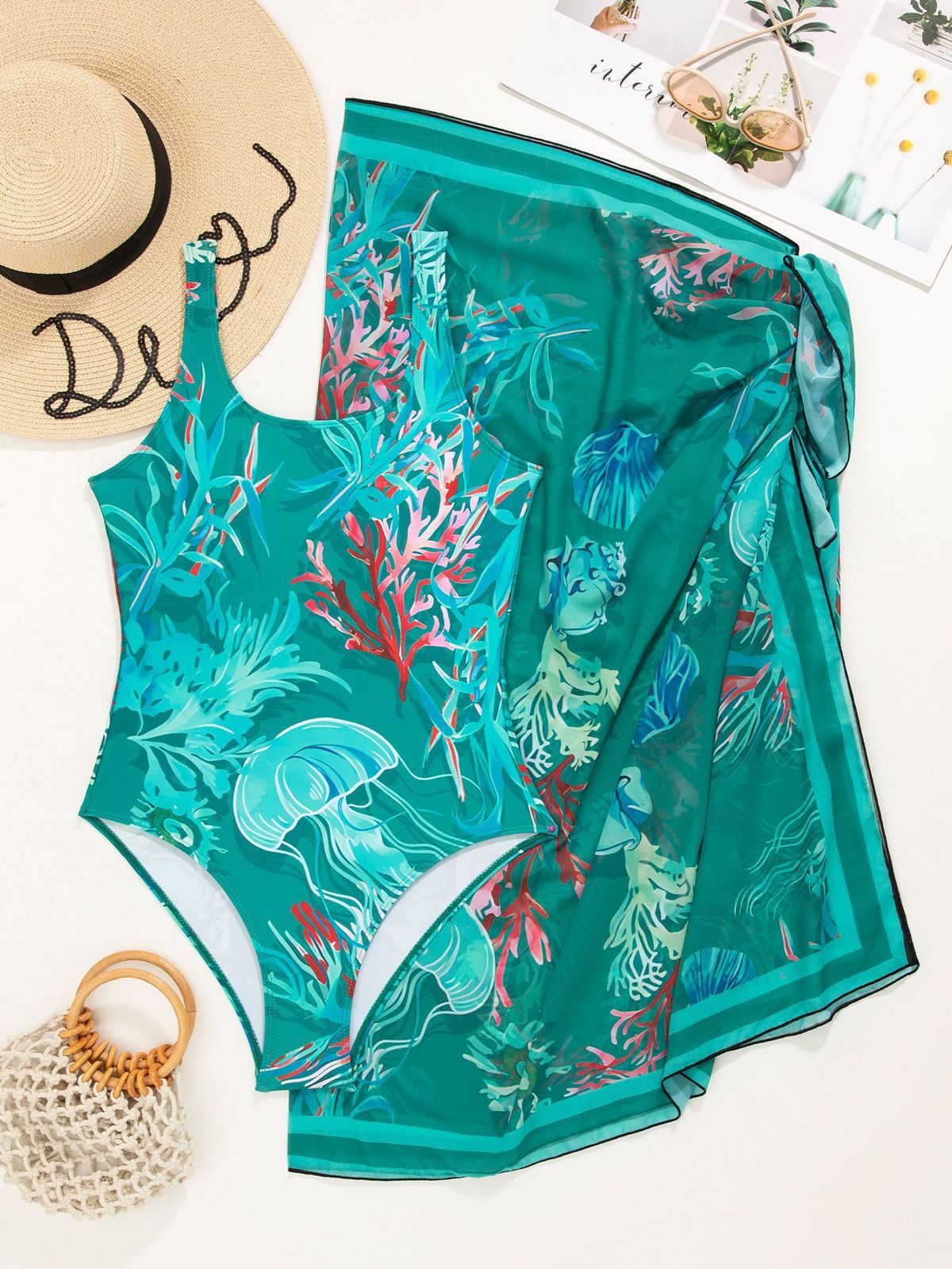 Women’s Clothing new printed bikini three piece swimsuit for women sexy backless triangle lace up swimsuit_ecoleips.com