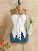 Women's Clothing Women's Halter Neck Tank Top Mesh Irregular Hem Metallic Decoration Style For Formal & Casual For Women_ecoleips.com