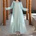 Women's Clothing Modest Abaya Dress Elegant Muslim Party Dress – Mint Green Lace-Trimmed Jalabiya With Metallic Accents (S/M/L/XL/XXL)_ecoleips.com