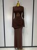 Elegant Brown Mesh Fold Long Sleeve Bodycon Dress Women Evening Party Club Sexy Perspective Fashion Luxury Birthday Dresses EYC8_ecoleips.com