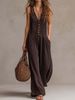 Women's V Neck Sleeveless Wide Leg Jumpsuit Casual Loose Knitted Trousers European American Style Fashionable Versatile_ecoleips.com