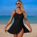 Women's European American Style One Piece Swimsuit Sporty Conservative Solid Color Bikini Swimwear_ecoleips.com