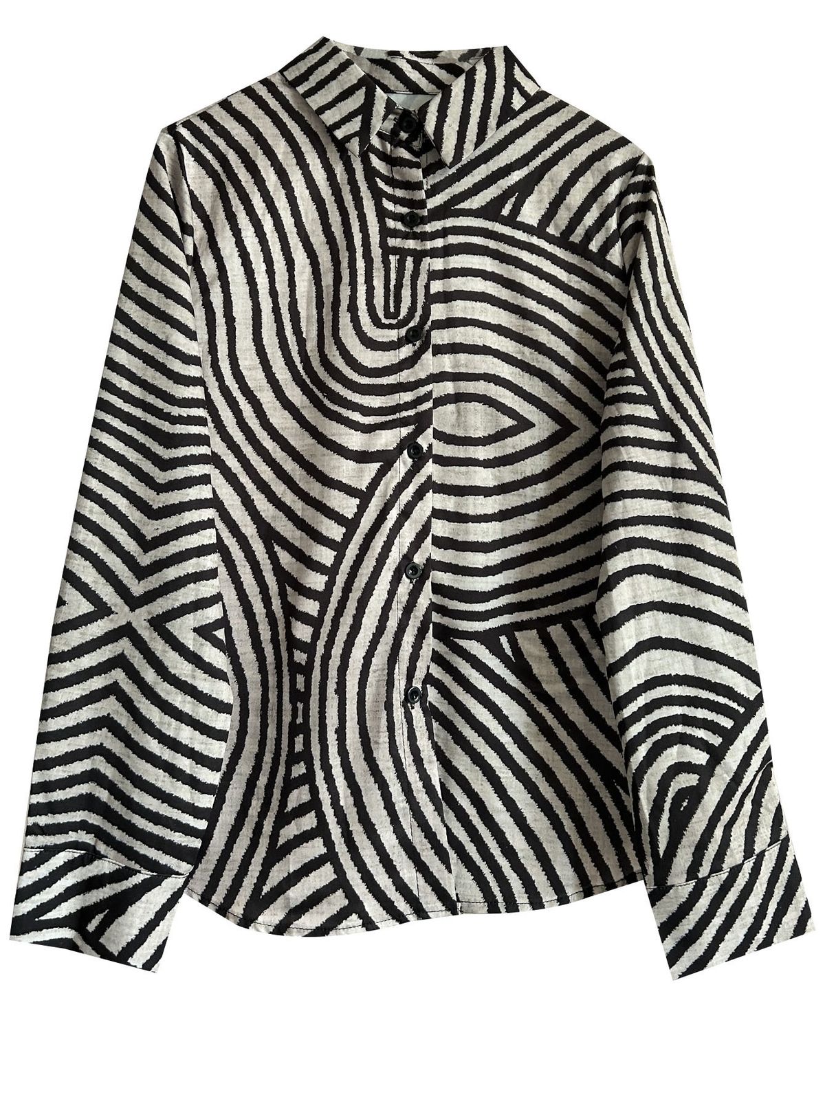 Color Block Casual Loose Shirt Women's Button-Up Top T-Shirt_ecoleips.com