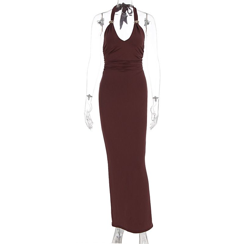 Women's Sexy V Neck Long Dress Fashion Slim Fit Sleeveless Tie Backless Summer New Clothing_ecoleips.com