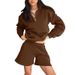Women's Sporty Hoodie Set With Thick American Retro Style, Versatile Long-Sleeved Polo Collar Top And Shorts Two-Piece_ecoleips.com