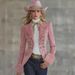 Women's Clothing Elegant Suede Blazer Vintage-Inspired Tailored Jacket, Soft Pink Office Blazer With Notched Lapel, A-Line Fit, Wrinkle-Resistant _ecoleips.com