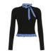 WG239 Best-selling Plaid Patchwork Top, New Spring And Autumn Women's Clothing, Silk Scarf Bow, Slim Fit,_ecoleips.com